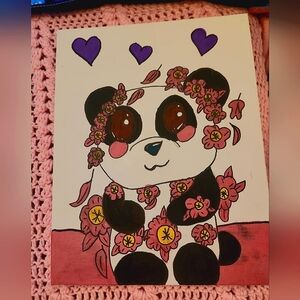 Pandas with flowers.